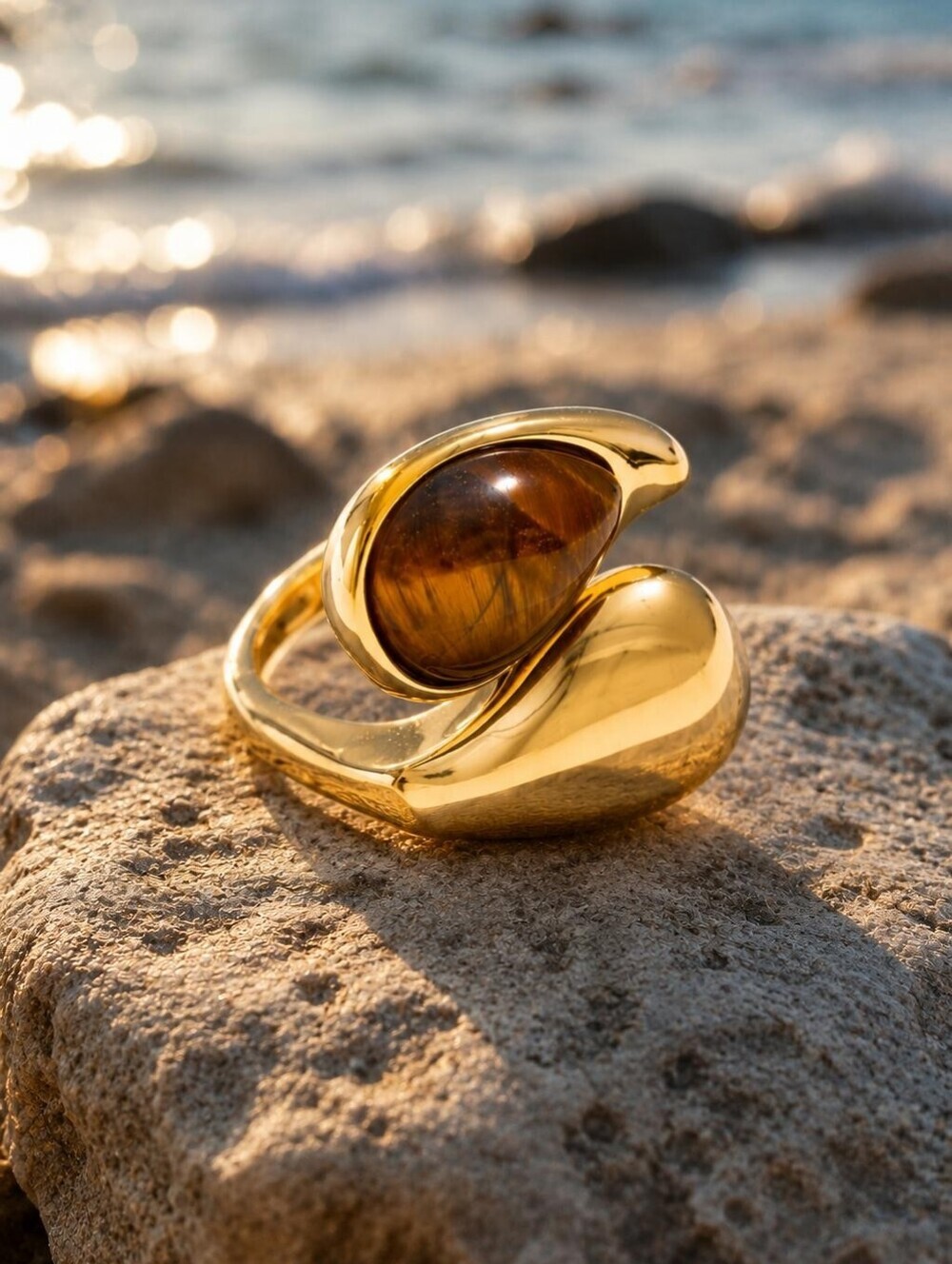 Gold Open Ring with Brown Pearl Accent